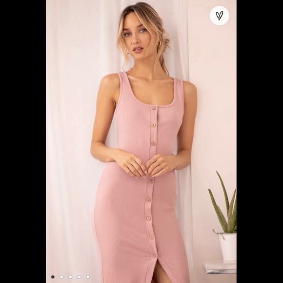 Lulus Dresses & Skirts - Lulu's Ribbed Button Front Stretch Midi Dress